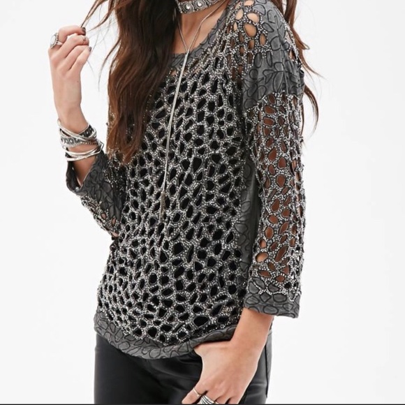 Forever 21 Tops - Forever 21 Heavy Beaded Cutout Top